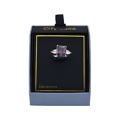 City Luxe Silver Tone Emerald Cut Cubic Zirconia Ring