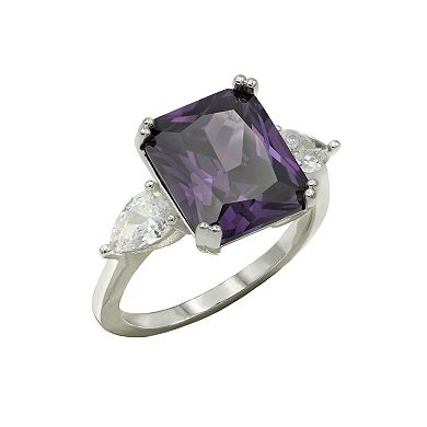 City Luxe Silver Tone Emerald Cut Cubic Zirconia Ring