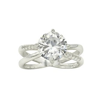 City Luxe Silver Tone Cubic Zirconia X-Band Engagement Ring