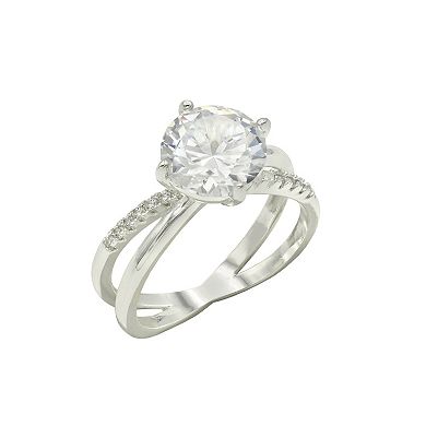 City Luxe Silver Tone Cubic Zirconia X-Band Engagement Ring