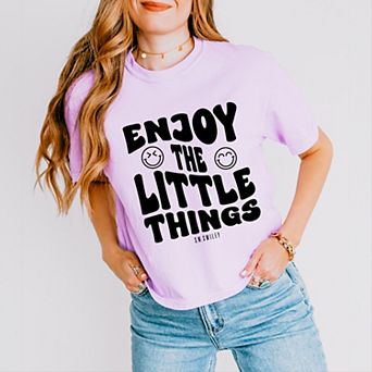 S.W.Smiley Enjoy The Little Things - Women's Boxy Crop Top Graphic T-Shirt