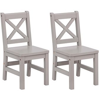 eHemco Solid Hard Wood X Back Kids Chair, Cozy Grey, Set of 2