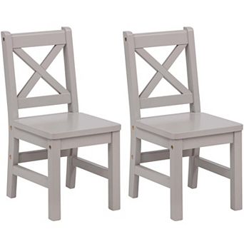 eHemco Solid Hard Wood X Back Kids Chair, Cozy Grey, Set of 2