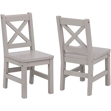 eHemco Solid Hard Wood X Back Kids Chair, Cozy Grey, Set of 2