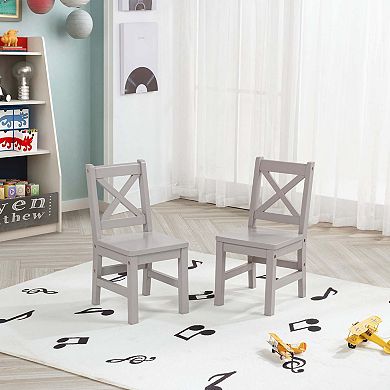 eHemco Solid Hard Wood X Back Kids Chair, Cozy Grey, Set of 2