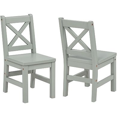 eHemco Solid Hard Wood X Back Kids Chair, Sage Green, Set of 2
