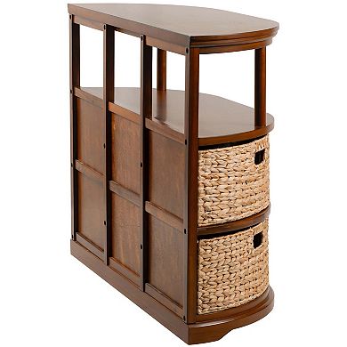 eHemco Hampton Meadows Half Moon Console Table with 6 baskets and Shelf, Coffee