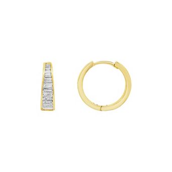 PRIMROSE Graduated Baguette Cubic Zirconia Nickel Free Hoop Earrings