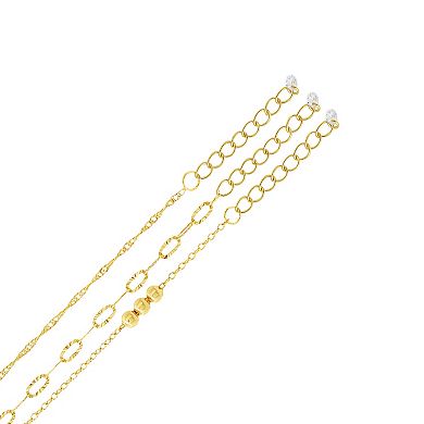 PRIMROSE Bead Station and Paperclip Link Anklet Set with Cubic Zirconia Accents