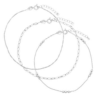 PRIMROSE Bead Station and Paperclip Link Anklet Set with Cubic Zirconia Accents