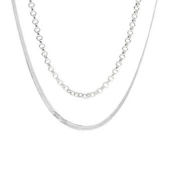 PRIMROSE Silver-Tone Rolo & Herringbone Chain Duo Set with Cubic Zirconia Accent