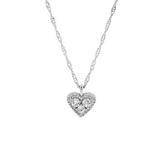 PRIMROSE Fine Silver-Plated Cubic Zirconia Heart Pendant Necklace on Singapore Chain