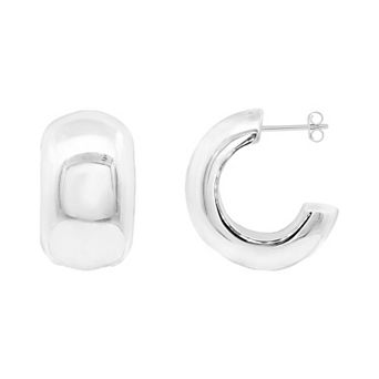 PRIMROSE Silver-Tone Polished Hallow C Hoop Earrings