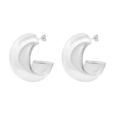 PRIMROSE Silver-Tone Polished Hallow C Hoop Earrings