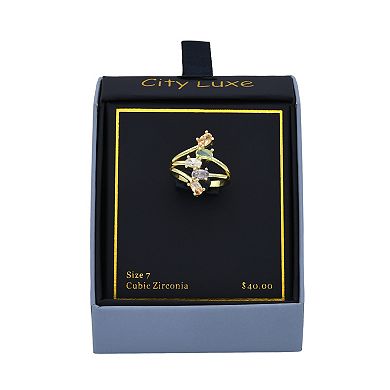 City Luxe Gold Tone Multiple Color Gemstone Ring