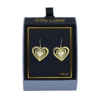 City Luxe Gold Two Tone Metal Heart Earrings