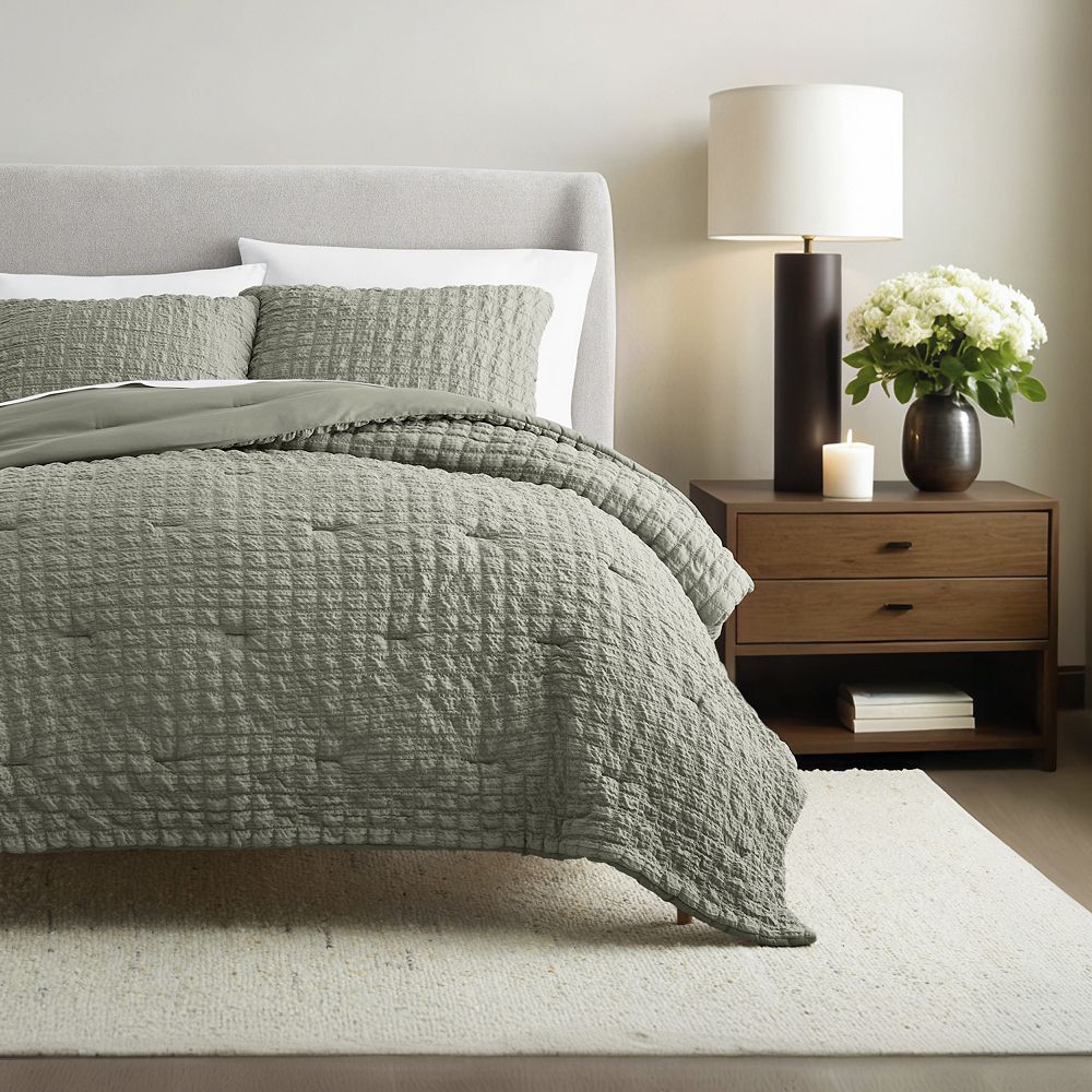 Home Collection Seersucker Textured Down-Alternative Comforter Set - Light Blue, KING/CK