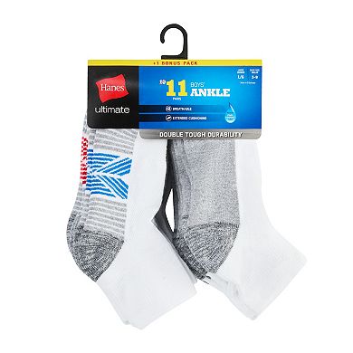 Boys Hanes Ultimate® 11-pk. Double Tough Ankle Socks