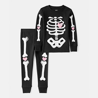 Toddler Girl Carter's 2 pc Glow in The Dark Skeleton Pajama Top & Pajama Bottoms Set
