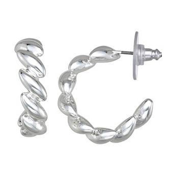 Napier Silver Tone Patterns C-Hoop Earrings