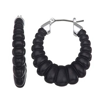 Napier Silver Tone Midnight Beads Hoop Earrings