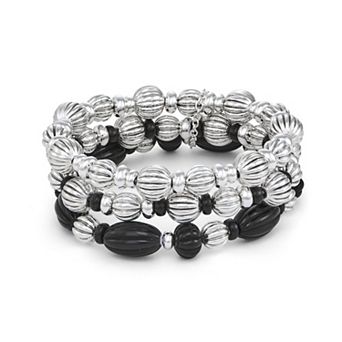 Napier 2 pc Silver Tone Beaded Stretch Bracelet Set