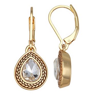 Napier Gold Tone Simulated Stone Teardrop Dangle Earrings