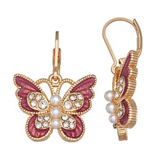 Napier Gold Tone Butterfly Drop Earrings
