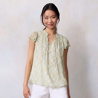 Women's LC Lauren Conrad Tie Front Ruffled V-Neck Shell