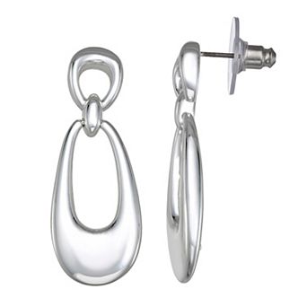 Napier Silver Tone Oval Double Drop Earrings
