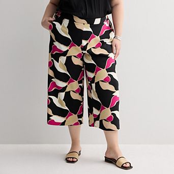 Plus Size Nine West Pull-On Flowy Wide Leg Cropped Pants