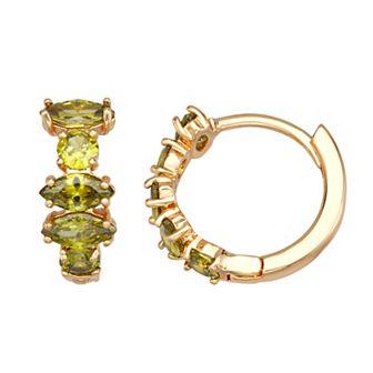 Napier Gold Tone Green Cubic Zirconia Hoop Earrings