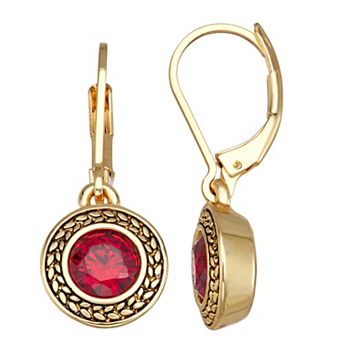 Napier Gold Tone Round Red Cubic Zirconia Drop Earrings