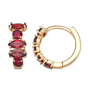 Napier Gold Tone Red Cubic Zirconia Hoop Earrings