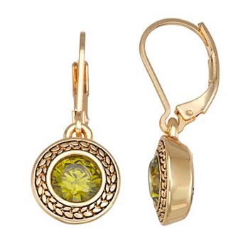 Napier Gold Tone Green Round Drop Earrings