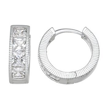 Napier Silver Tone Social Life Cubic Zirconia Hoop Earrings