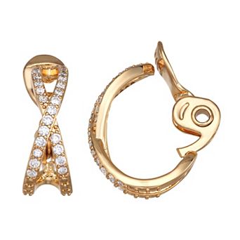 Napier Gold Tone Crystal & Cubic Zirconia Clip-On Hoop Earrings