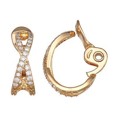 Napier Gold Tone Crystal Cubic Zirconia Clip-On Hoop Earrings