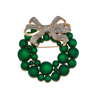 Napier Gold Tone Green Bubble Bow Pin