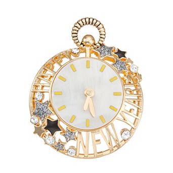 Napier Gold Tone Happy New Year Clock Pin