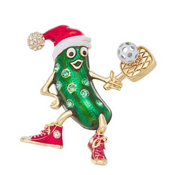 Napier Gold Tone Pickle Santa Pickleball Pin