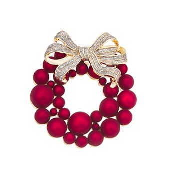 Napier Gold Tone Red Bubble Bow Pin