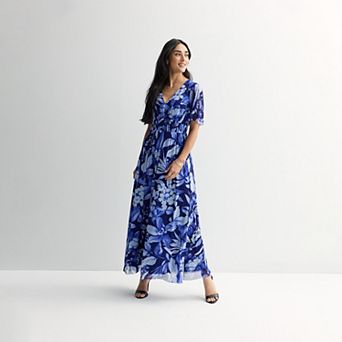 Women's London Times V-Neck Smocked Bodice Flutter Sleeve Maxi Dress