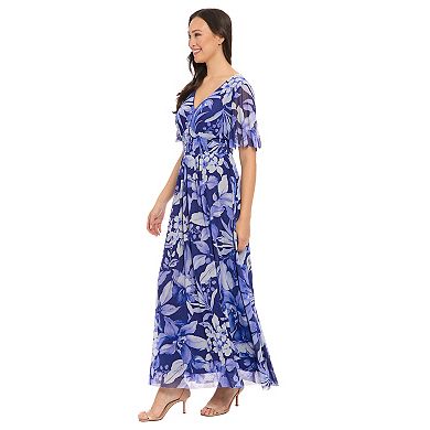 Women's London Times V-Neck Smocked Bodice Flutter Sleeve Maxi Dress