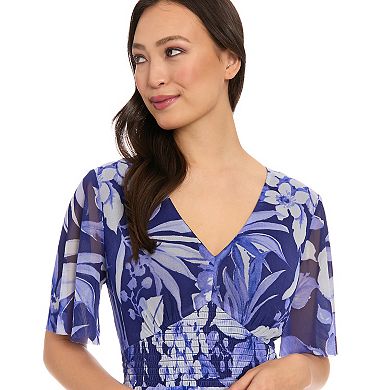 Women's London Times V-Neck Smocked Bodice Flutter Sleeve Maxi Dress