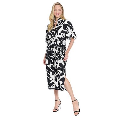 mandarin collar midi dress Rihoas Polka Dot Mandarin Collar Midi Dress