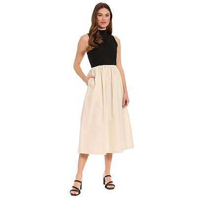 Women's London Times Mock Neck Two-Fer Dress, Size: Small, Cream Black