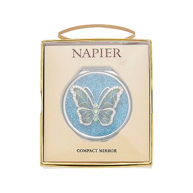 Napier Silver Tone Box Elevated Butterfly Compact Mirror