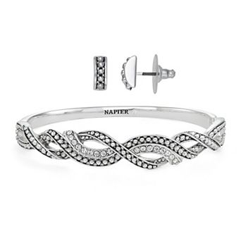 Napier Silver Tone Bangle Bracelet & Earring Set