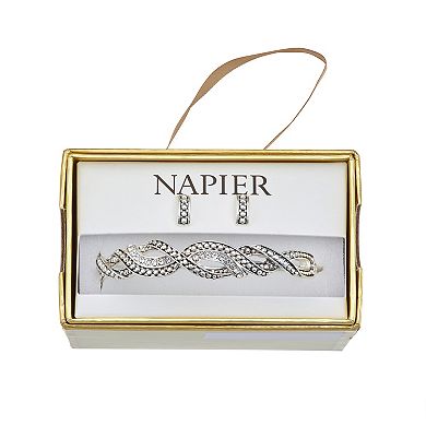 Napier Silver Tone Bangle Bracelet & Earring Set